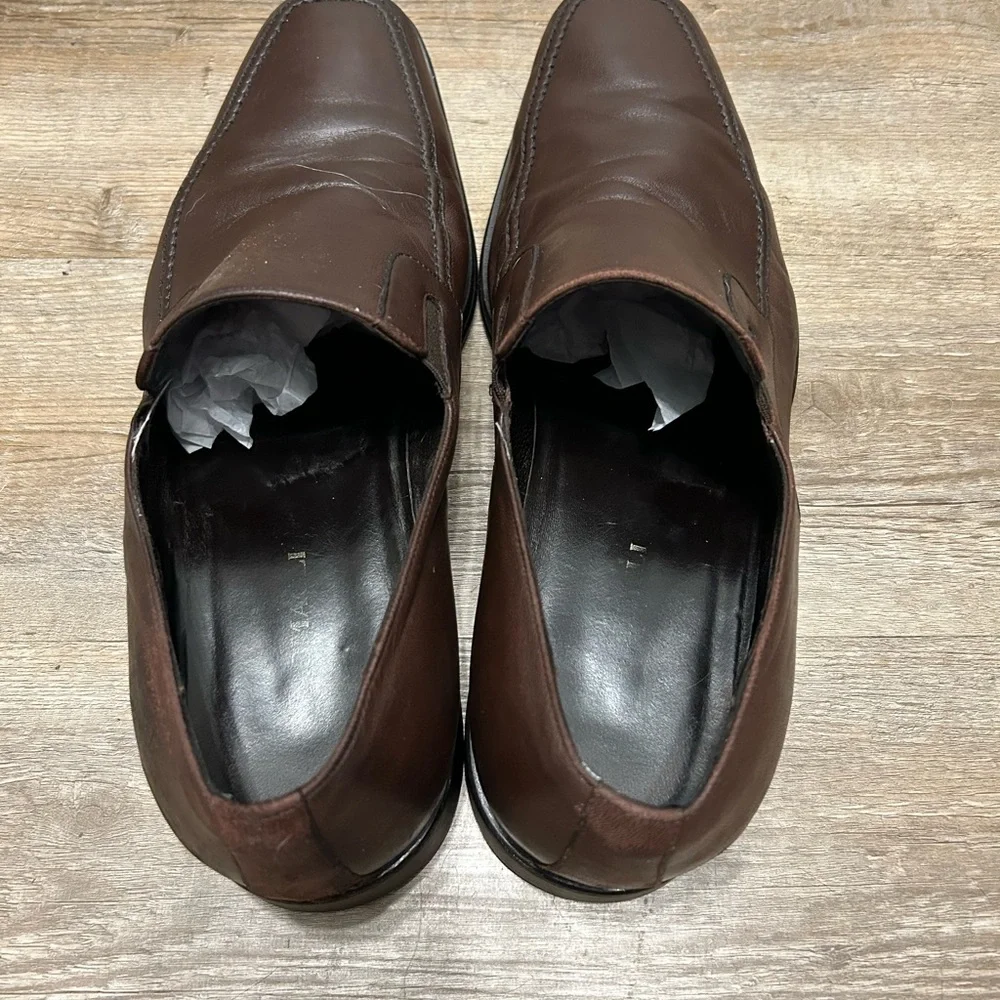 Bruno Magli Raging Dark‎ Brown Leather Slip-On Loafers Shoes Italy